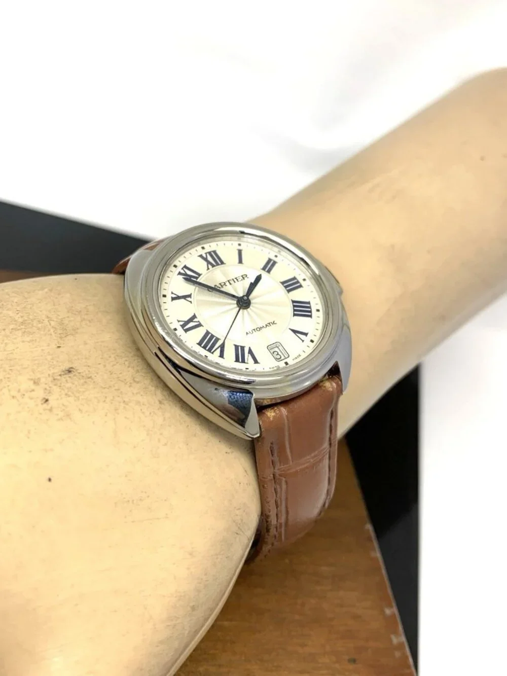 Cartier Cle WSCL0017 Womens Watch Swiss Automatic Silver Dial Brown Leather 35mm